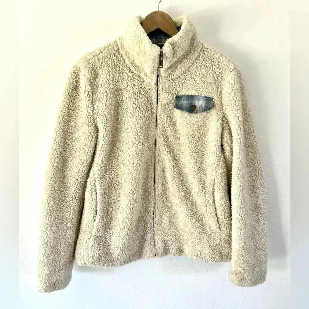Pendleton Cream Colored Fuzzy Sherpa‎ Full-Zip Jacket Size Small